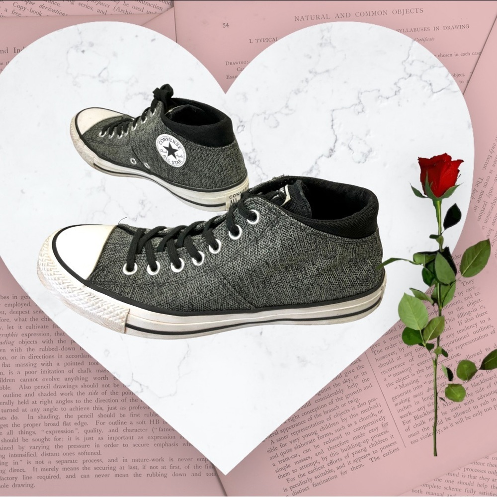 Converse All Star Chuck Taylor Black/Gray Marble w White 3/4 Sneakers Wm 10